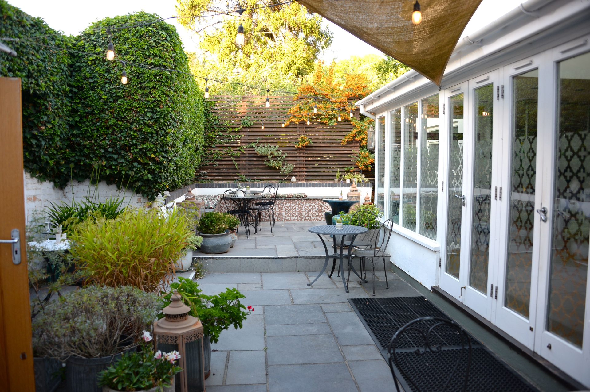 The leafy courtyard seating at Joy Cafe
